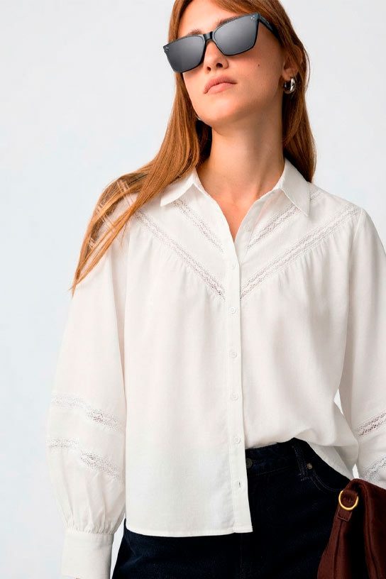 Camisa blanca con calados manga larga Tiffosi - Imagen 2