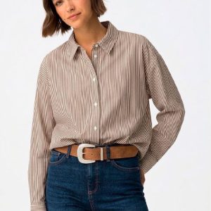 Camisa de manga larga con rayas marrón Tiffosi