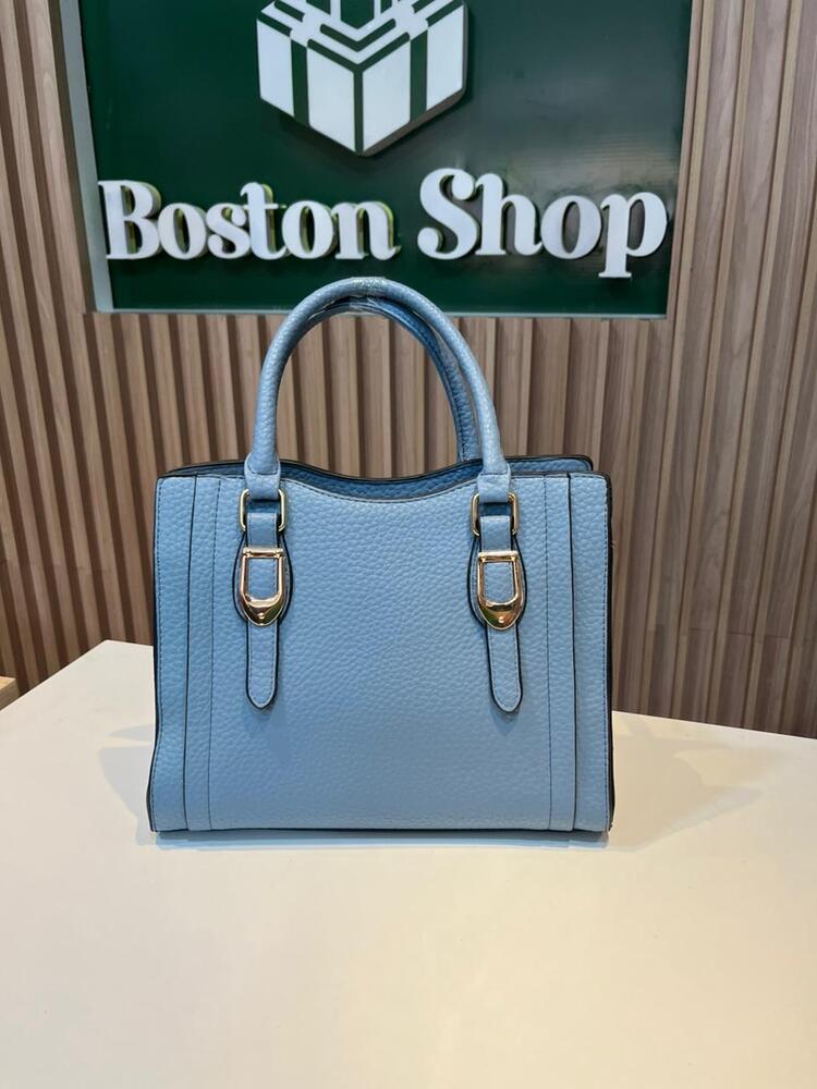 Cartera de Mano Elegante para Mujer Celeste – Bolso Clásico con Asas y Detalles Dorados - Imagen 2