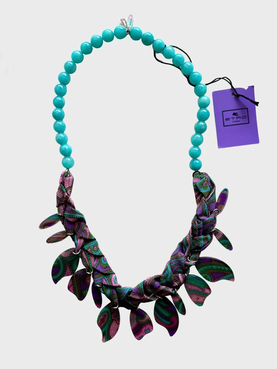 Etro Milano collar turquesa estampado paisley Nuevo - Imagen 4