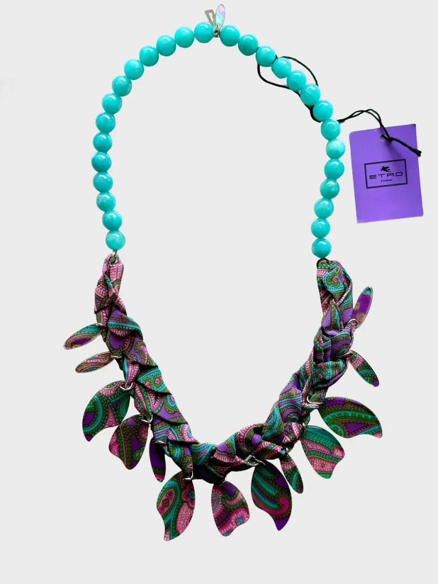 Etro Milano collar turquesa estampado paisley Nuevo - Imagen 2