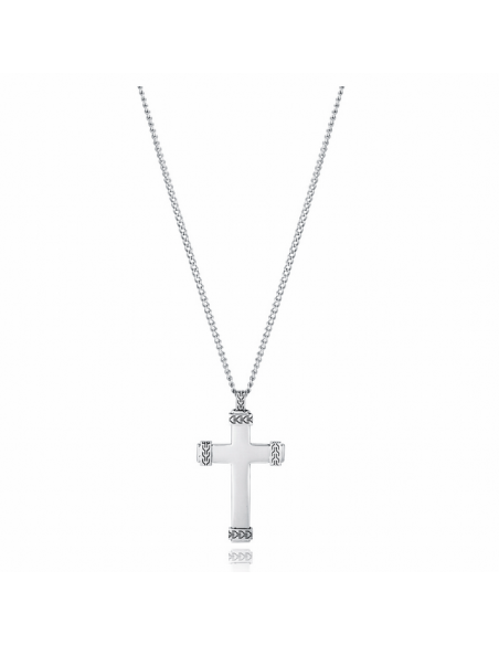 Collar de hombre de acero y colgante de cruz