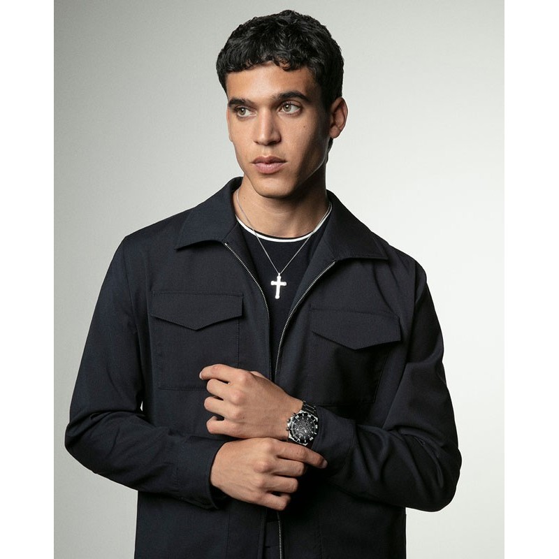Collar de hombre de acero y colgante de cruz - Imagen 3