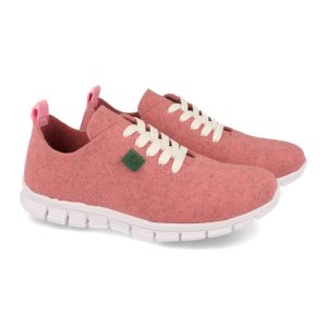 Zapatillas deportivas rosa cordones blancos