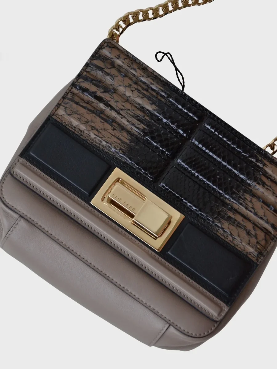 Elie Saab bolso bandolera gris topo cuero de pitón Nuevo - Imagen 7