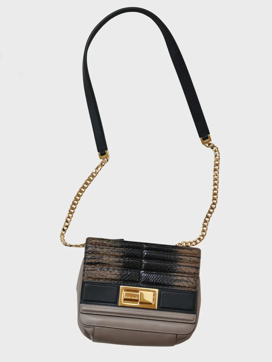 Elie Saab bolso bandolera gris topo cuero de pitón Nuevo