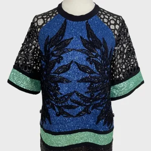 1068€ Elie Saab Resort 2018 blusa multicolor lentejuelas Talla IT40 (S-M) Nueva