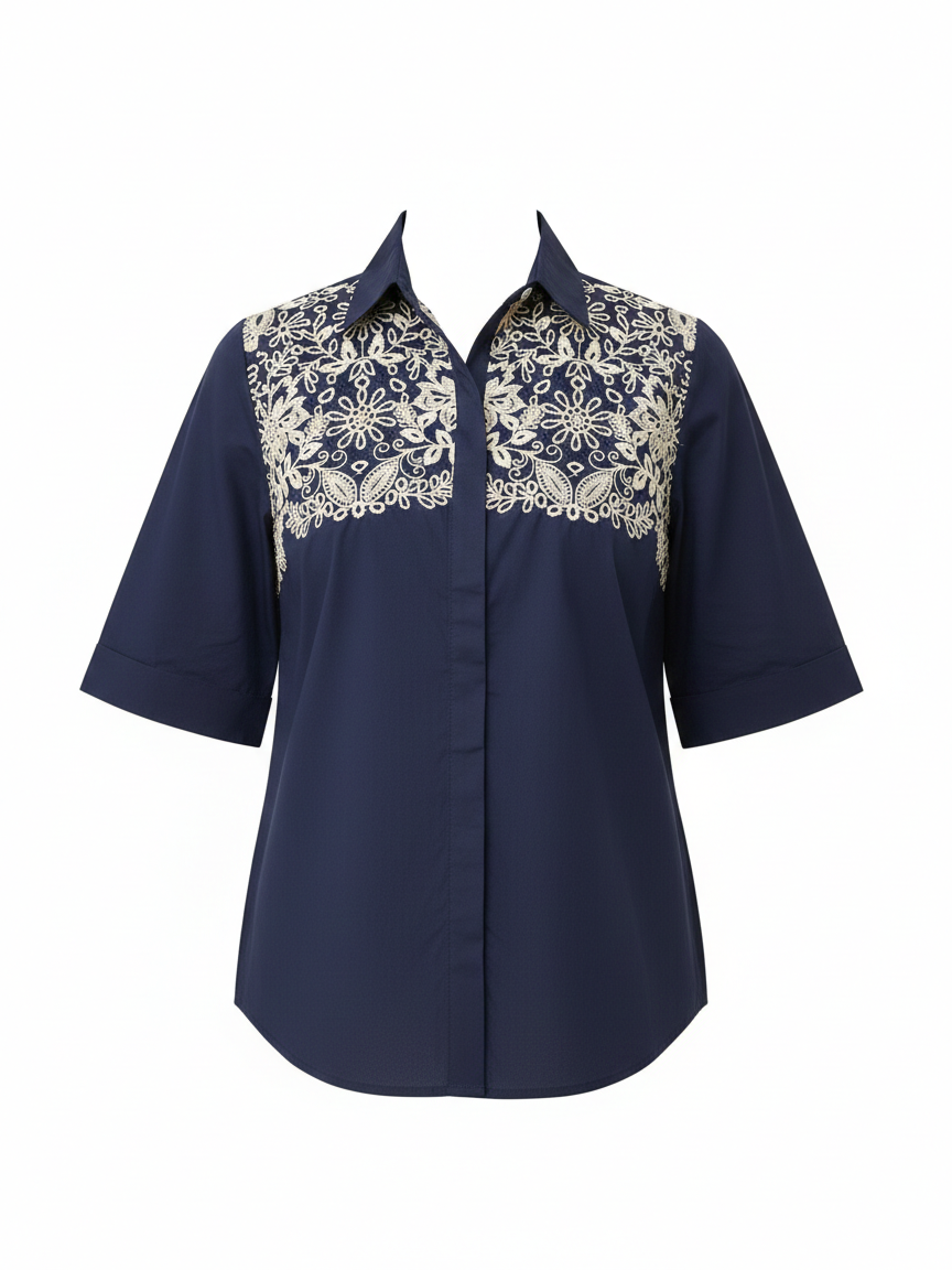 Camisa Bordada Azul Marino - Imagen 3
