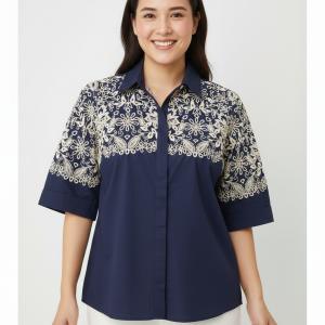 Camisa Bordada Azul Marino