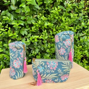 Neceser estampado floral – Hecho en India (100% algodón)