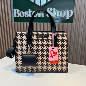 Cartera Mujer GORETT Pata de Gallo Blanco y Negro – Bolso de Mano con Correa Elegante