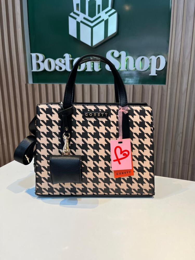 Cartera Mujer GORETT Pata de Gallo Blanco y Negro – Bolso de Mano con Correa Elegante - Imagen 2