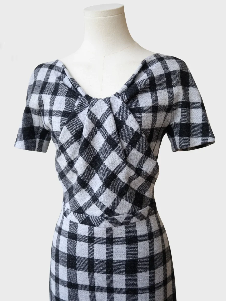 2.514€ Gucci vestido midi de lana estampado cuadros S - Imagen 5