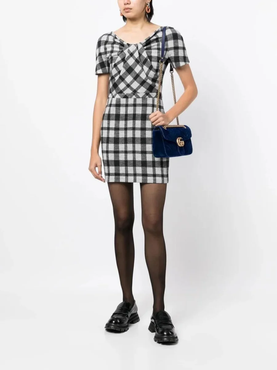 2.514€ Gucci vestido midi de lana estampado cuadros S - Imagen 7