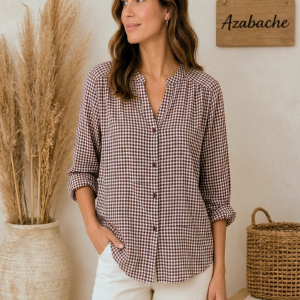 Camisa de Cuadros Vichy Beige , Marrón y Caldera