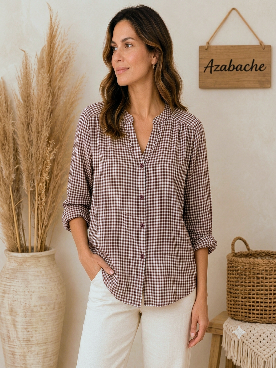 Camisa de Cuadros Vichy Beige , Marrón y Caldera - Imagen 2
