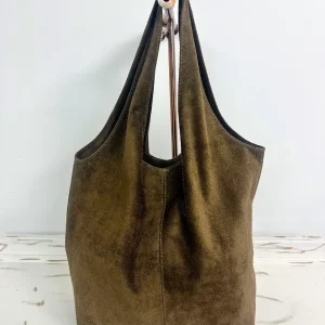 Bolso shopper de piel serraje con cremallera