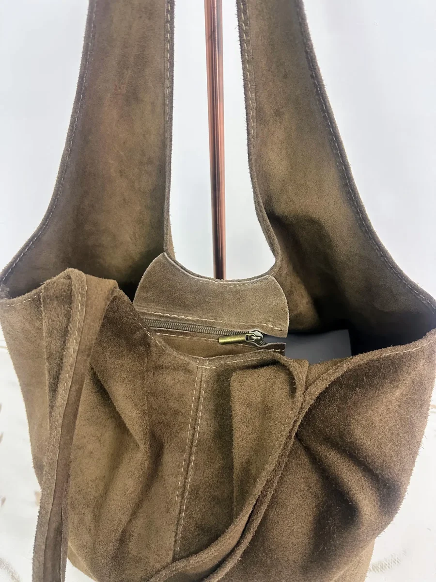 Bolso shopper de piel serraje con cremallera - Imagen 4