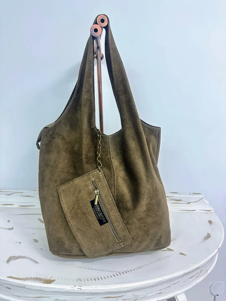 Bolso shopper de piel serraje con cremallera - Imagen 5