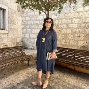 Vestido vaquero asimétrico con bolsillos 158C