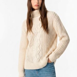 Jersey de cuello vuelto blanco roto con lurex Tiffosi