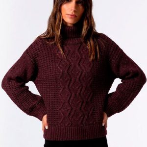 Jersey de cuello vuelto burdeos con lurex Tiffosi