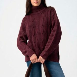 Jersey de cuello vuelto trenzado burdeos Tiffosi