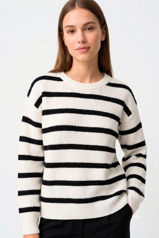 Jersey de punto raya marinera blanco Tiffosi