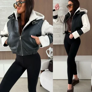 Jacket Vionne eco leather black-white