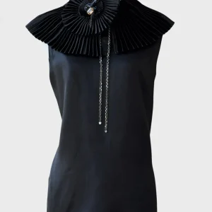 Loewe blusa negra seda sin mangas flor plisada Talla 38 (M)