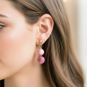 Pendientes de acero inoxidable con piedras naturales rosa