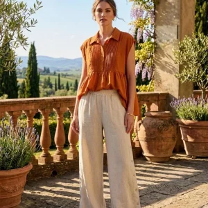 Blusa de Viscosa con Pliegues y Vuelo