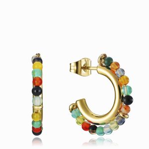 Pendientes Viceroy Chic Acero Dorado con Bolas de Agata Multicolores