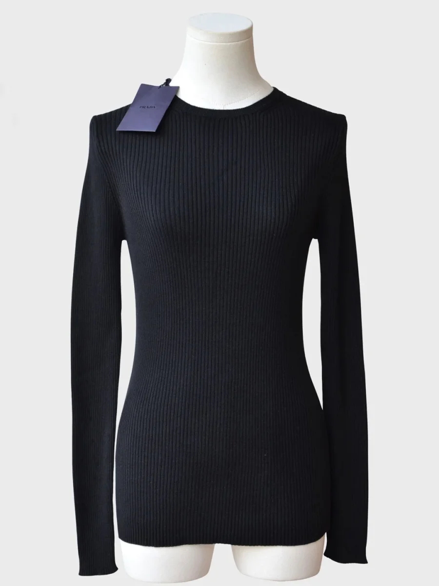 Prada Milano jersey negro de cuello alto Talla IT38 (XS/S) Nuevo - Imagen 5