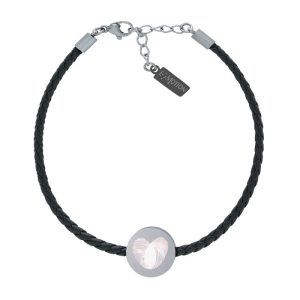 Pulsera Emotion Cuero trenzado negro y Chapa Acero