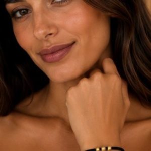 Pulsera negra elástica plata dorada