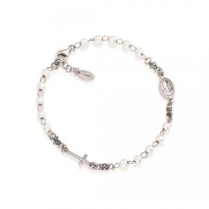 «Pulsera Rosario con Dije de Cruz de Perla» AMÉN