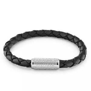 PULSERA TOMMY HILFIGER DE CUERO NEGRO Y ACERO