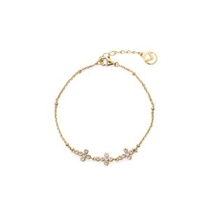 Pulsera plata de primera ley con baño de oro, con tres cruces con circonitas