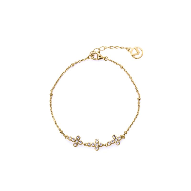 Pulsera plata de primera ley con baño de oro, con tres cruces con circonitas - Imagen 2