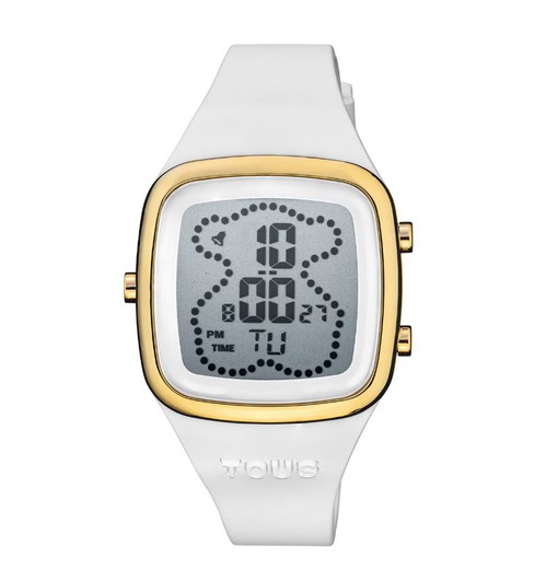 Reloj digital con correa de silicona en color blanco y caja de acero IPG dorado TOUS B-Time - Imagen 2