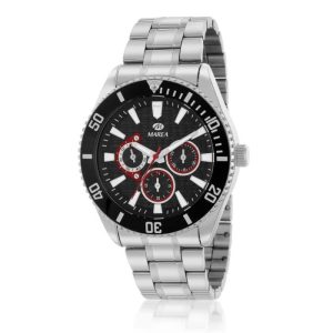 Reloj de hombre multifunción con correa de acero y esfera negra B41393/1
