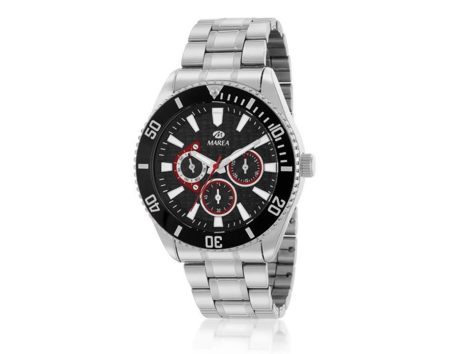 Reloj de hombre multifunción con correa de acero y esfera negra B41393/1