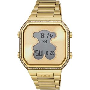 Reloj digital con brazalete de acero IPG dorado y zirconitas D-BEAR