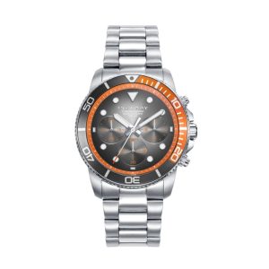 RELOJ CAJA DE ACERO CON BISEL DE ALUMINIO BICOLOR EN NEGRO, NARANJA, 10 ATM, BRAZALETE DE ACERO, MOVIMIENTO CUARZO