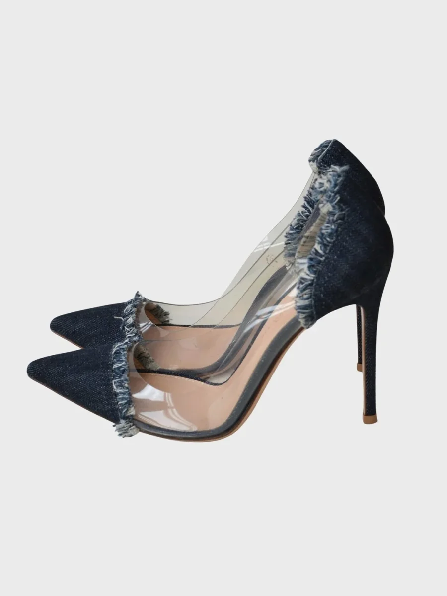 535€ Gianvito Rossi Plexi zapatos de tacón denim vaquero 37.5 Nuevos - Imagen 4