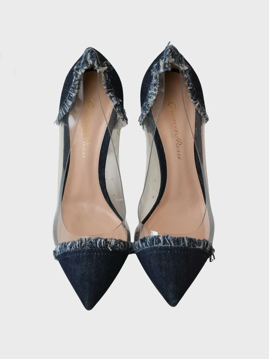 535€ Gianvito Rossi Plexi zapatos de tacón denim vaquero 37.5 Nuevos - Imagen 5