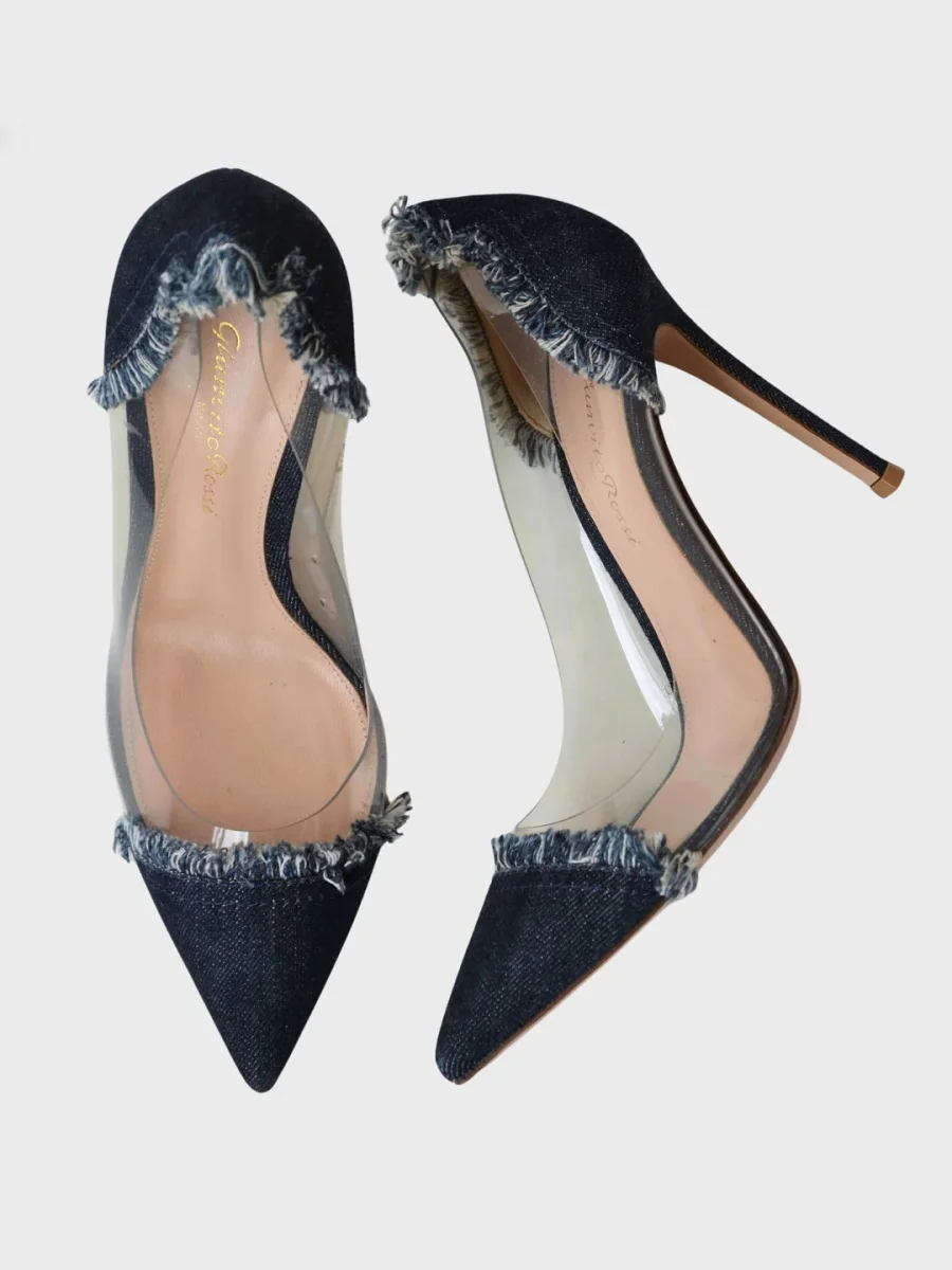 535€ Gianvito Rossi Plexi zapatos de tacón denim vaquero 37.5 Nuevos - Imagen 2