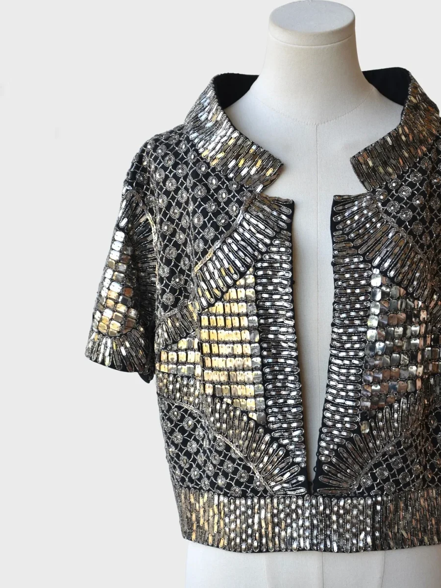 Elie Saab chaqueta corta pedrería color plateado Talla S - Imagen 6