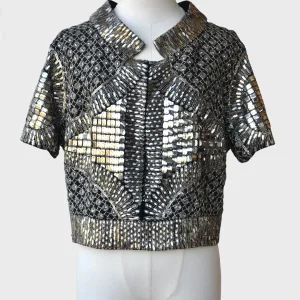 Elie Saab chaqueta corta pedrería color plateado Talla S